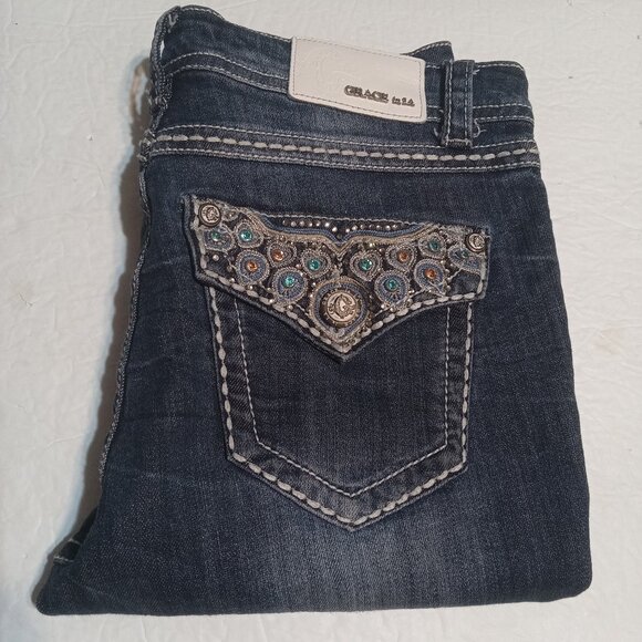 Grace in LA Women's Embellished Capri Jeans 27 - Picture 1 of 8